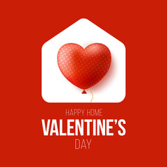 Happy Home Valentine day Card with Funny Vector Minimalist Icon. staying at home badge in Quarantine. Covid Reaction.