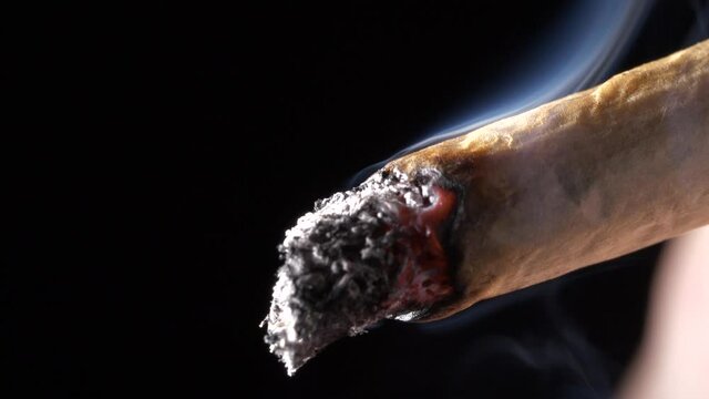 Burning and smoking tobacco weeds -extreme close up
