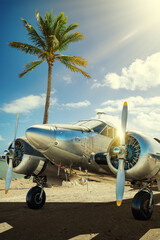 historical aircraft against a palm tree