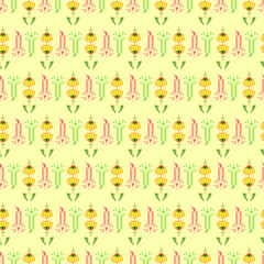 leaves and yellow flowers with yellow background seamless repeat pattern