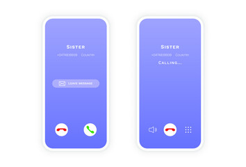 Phone screen call mockup. Mobile interface accept decline buttons, smartphone web app UI display. Trendy vector illustration