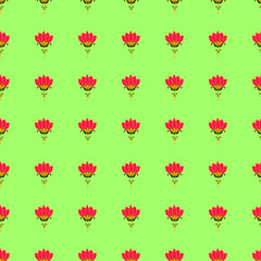 pink lotus with green background seamless repeat pattern