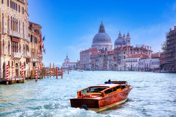 Water taxi on the Grand canal , Venice - obrazy, fototapety, plakaty