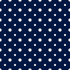 Vector seamless pattern circle. Blue dot texture. Geometric dotty pattern. Point background. Classic polka. Small and large dots. Simple polkadots. Repeat polkadot design prints, wallpapers, textiles 