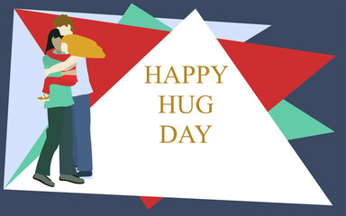 Happy Family. Colorful vector illustration for banner, flyer and card. Abstract background. Copy space. Happy Hug Day or your text. 