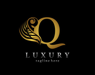 Golden initial Q letter luxury beauty flourishes ornament monogram logo