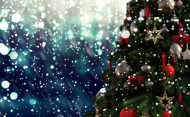 Christmas tree against a glittery luminous background