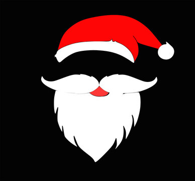 Santa Claus face vector drawing against black background	