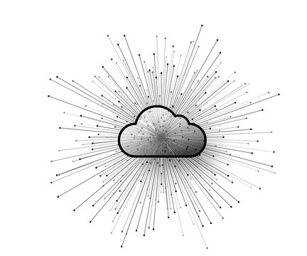 Computer cloud service technology vector background. Cloud storage illustration with abstract connect lines and dots converge in the center. Isolated on white backdrop