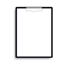 Realistic clipboard folder with blank white sheet of paper. Vector.