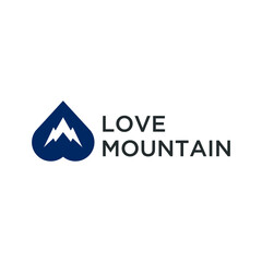 Mountains love logo design. Heart shape sign template.