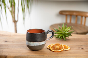 colorful coffee cup on wooden table