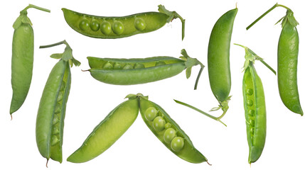 green pear pods group on white