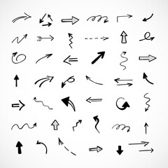 Vector set of hand-drawn arrows, elements for presentation