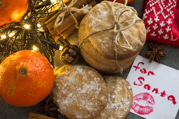 Cookies for Santa. Sweet biscuits top view photo.
