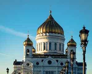Fototapeta na wymiar Domes of the Cathedral of Christ the Saviour