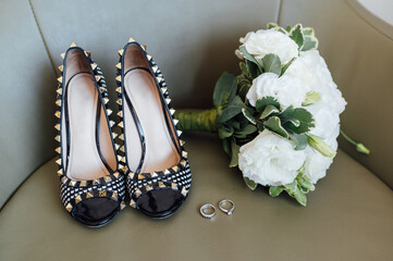 wedding shoes rings and bouquet marriage wedding