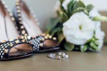 wedding shoes rings and bouquet marriage wedding