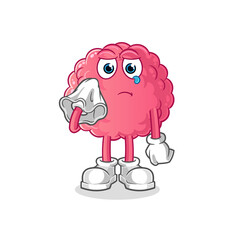 brain cry with a tissue  character. cartoon mascot vector