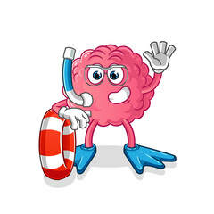 brain swimmer with buoy mascot. cartoon vector