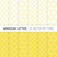 Illuminating Yellow Moroccan Ogee Lattice Vector Patterns. 2021 Color Trend. Modern Elegant Backgrounds. Classic Quatrefoil Trellis Ornament. Repeating Pattern Tile Swatches Included. - 398112580