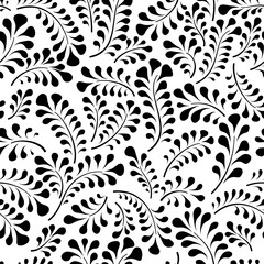 Floral seamless pattern with leaves. Abstract swirl line garden bloom background. Leaf tiled wallpaper