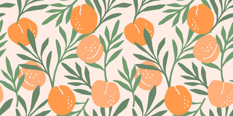 Vector seamless pattern with peaches. Trendy hand drawn textures. Modern abstract design for paper, cover, fabric, interior decor and other.