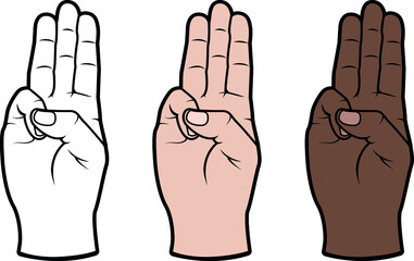 Scout Sign Vector Illustration, Three Fingers Hand Gesture - obrazy, fototapety, plakaty