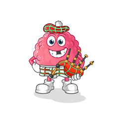 brain scottish with bagpipes vector. cartoon character