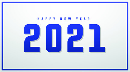 Happy New Year 2021 modern banner, sign, design concept, cover, greeting card, social media post with blue text on a light background. 