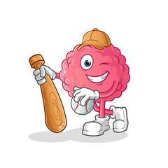 brain playing baseball mascot. cartoon vector