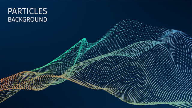 Particles structure. 3d futuristic backdrop for research article. HUD elements. Blockchain, artificial intelligence, big data technology. Data base, hybrid energy and binary code. Vector illustration