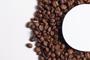 Empty white banner sticker place with coffee background mock up design