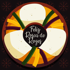 Ilustración de Rosca de Reyes para celebración de día de Reyes. 