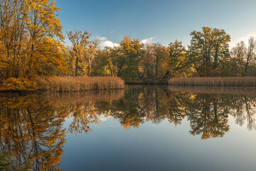 Bolko Island in Opole during the autumn morning.
