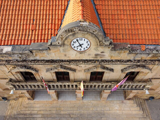Town Hall seen from the air of a town in Castilla y Leon, Vilviestre del Pinar, Spain.