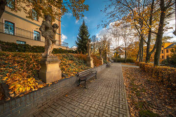 Figures on the university hill in Opole. Autumn in Silesia-Poland.