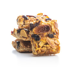 Crunchy cereal cookies with nuts and raisins isolated
