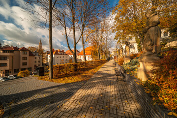 Figures on the university hill in Opole. Autumn in Silesia-Poland.