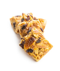 Crunchy cereal cookies with nuts and raisins isolated