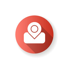 Maps app red flat design long shadow glyph icon. Real-time location. GPS. Street view. Navigating to destination. Road conditions reports. Worldwide map. Silhouette RGB color illustration