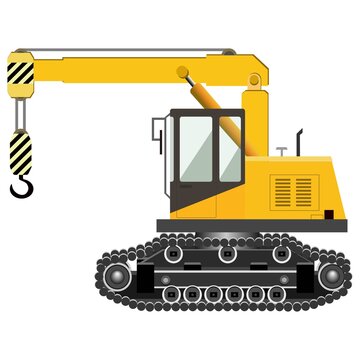 Yellow crawler crane. Industrial machinery. Construction machinery. Vector illustration.