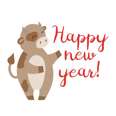 Happy new year illustration with bull. Chinese year of Ox 2021.