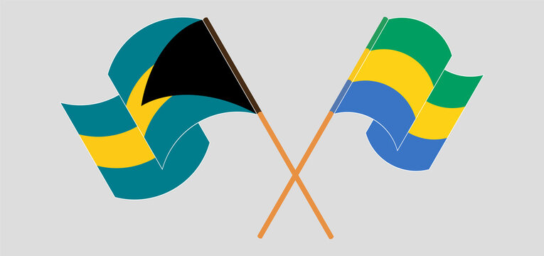 Crossed and waving flags of the Bahamas and Gabon