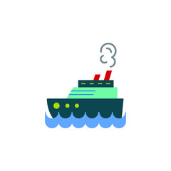 Steamship color, steamboat, Cruise sea ship icon vector. Simple sign, logo.