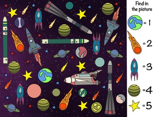 Find in the picture. Logical game. Space 
