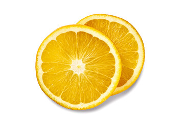Two fresh orange slices on white