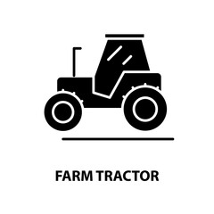 farm tractor icon, black vector sign with editable strokes, concept illustration