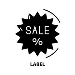 label icon, black vector sign with editable strokes, concept illustration