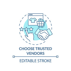 Choosing trusted vendors concept icon. Online shopping tip idea thin line illustration. Product quality. Price, availability, reliability. Vector isolated outline RGB color drawing. Editable stroke